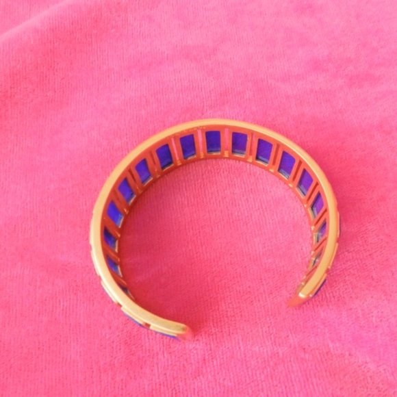 TORY BURCH Rectangle Epoxy Blue Gold Cuff Bracelet - Picture 16 of 16